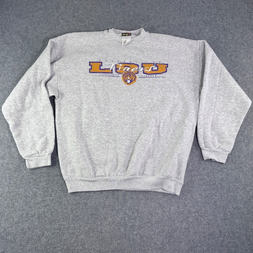 Vintage TSI LSU Tigers Sweatshirt Mens XL Gray Property of LSU Crewneck 90s NCAA